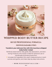Whipped Body Butter Recipe – 60 oz Batch (Downloadable PDF)Whipped body butter recipe book cover
Body butter making manual for skincare brands
Step-by-step whipped butter formulation guide