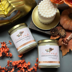 Vela de soja natural hecha a mano con vainilla y canela 