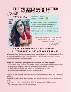 Whipped body butter recipe book cover
Body butter making manual for skincare brands
Step-by-step whipped butter formulation guide
