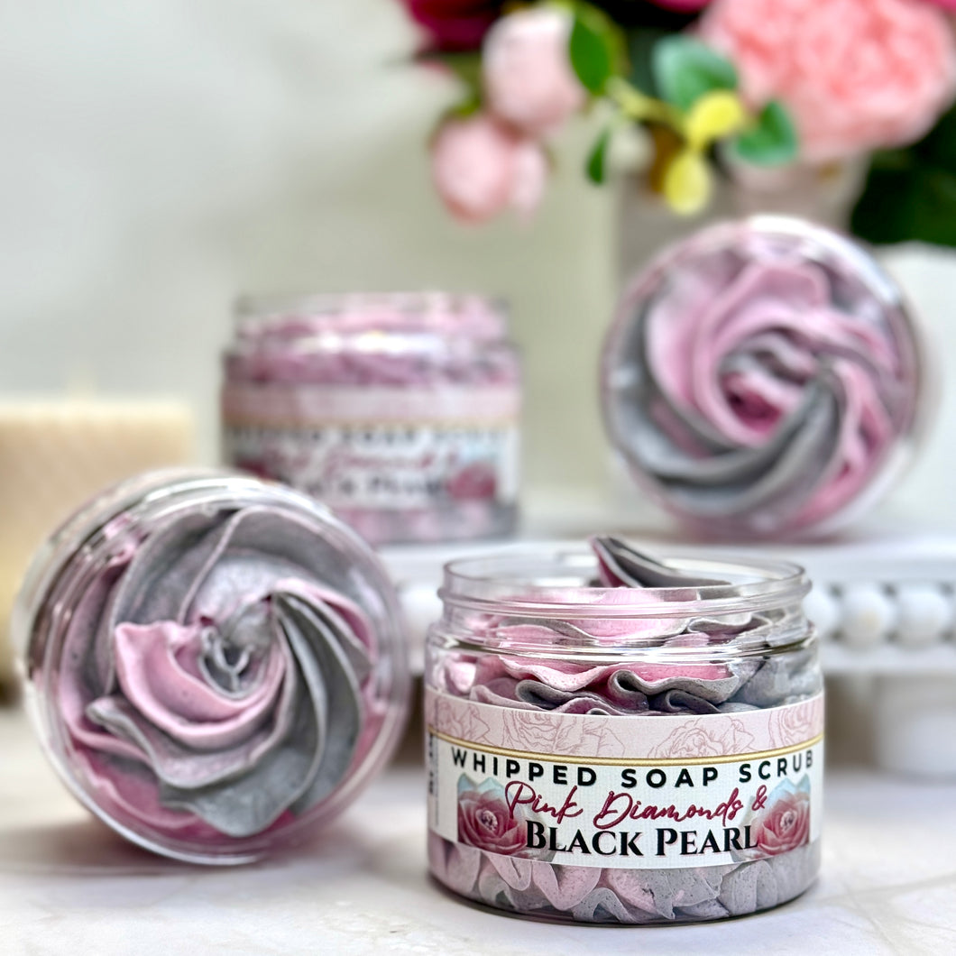 Diamants roses et perle noire ~ Gommage au sucre au savon fouetté