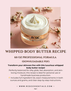 Whipped Body Butter Recipe – 60 oz Batch (Downloadable PDF)Whipped body butter recipe book cover
Body butter making manual for skincare brands
Step-by-step whipped butter formulation guide