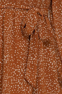 Cinnamon Leopard Print High Neck Long Sleeve Flowing Dress