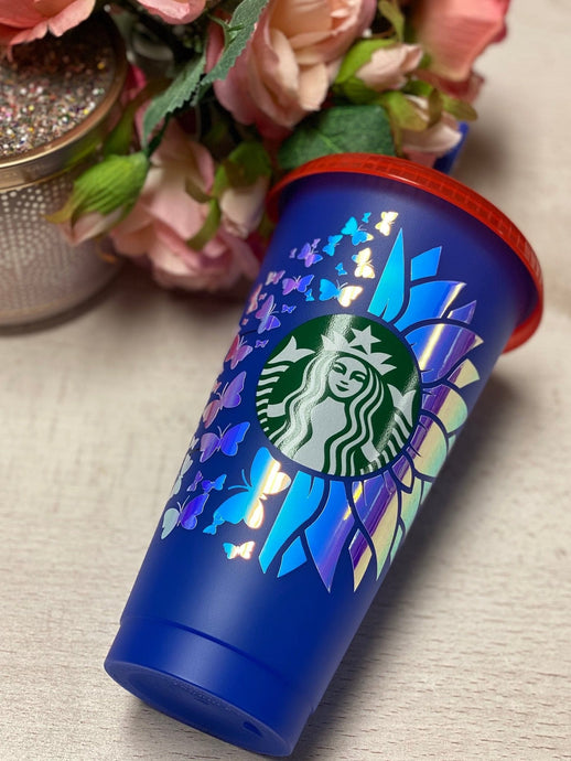 Sunflower Butterfly ~ Personalized Custom Design Reusable Starbucks Cup