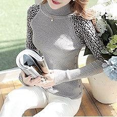 Autumn Turtleneck Cheetah Print Longsleeve Pull over Sweater