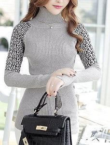 Autumn Turtleneck Cheetah Print Longsleeve Pull over Sweater