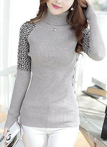 Autumn Turtleneck Cheetah Print Longsleeve Pull over Sweater