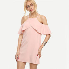 Pink Cold Shoulder Ruffle Sleeve Mini Dress