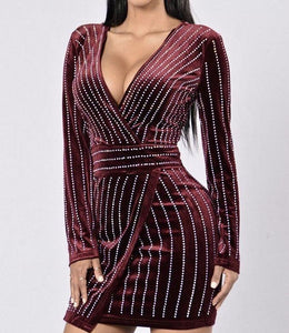 Dripping In Diamonds Plunging V Neck Velvet Dress