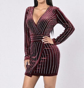 Dripping In Diamonds Plunging V Neck Velvet Dress