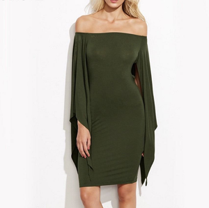 Caped Olive Green Off The Shoulder Bodycon