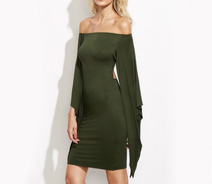 Caped Olive Green Off The Shoulder Bodycon