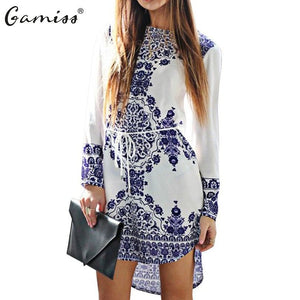 Vestido camisero corto con estampado étnico y mangas largas estilo casual de Gamiss