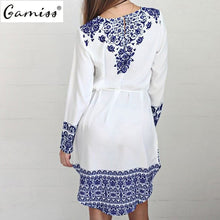 Robe chemise courte décontractée à manches longues et imprimé ethnique Gamiss