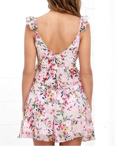 Pink Floral Print Empire Waist Dresss