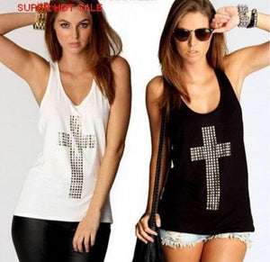 Camiseta sin mangas para mujer con cruz de diamante