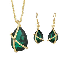 Emerald Green Crystal Drop Pendant & Earring Set