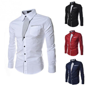 Men's Casual Slim Fit Stripe Lapel Long-Sleeve Shirts