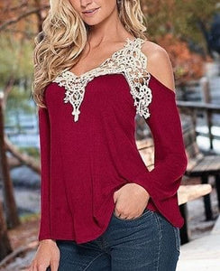 Striking Crochet V neck Cold Shoulder top