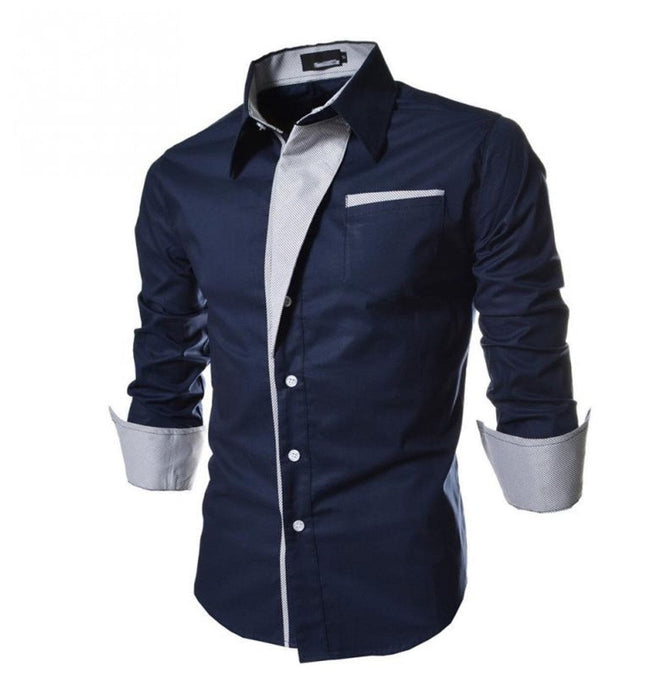 Men's Casual Slim Fit Stripe Lapel Long-Sleeve Shirts