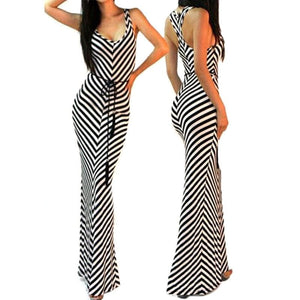 Striped Racer Back Dress/Waist Tie