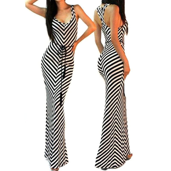 Striped Racer Back Dress/Waist Tie