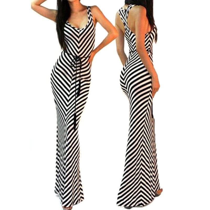 Striped Racer Back Dress/Waist Tie