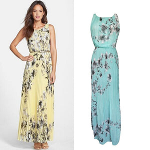 Floral Print Pleated Chiffon Maxi Dress