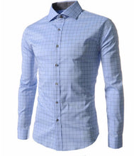 Men's Stylish Checkered Slim Fit Long Sleeve Dress Shirt