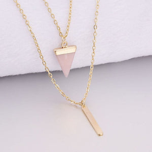 Arrow Point Multi Layer Bar & Faux Stone Pendant Necklace