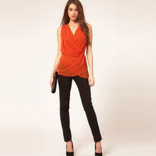 Wrap Front V Neck Chiffon Blouse