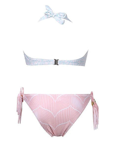 Laced-up front Halter Bikini top/String side Bikini bottom