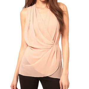 Wrap Front V Neck Chiffon Blouse