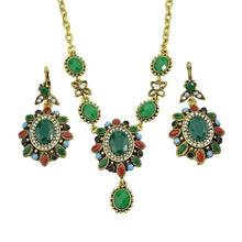 Colorful Acrylic and Rhinestone Flower Necklace/Drop Earrings