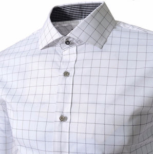 Men's Stylish Checkered Slim Fit Long Sleeve Dress Shirt