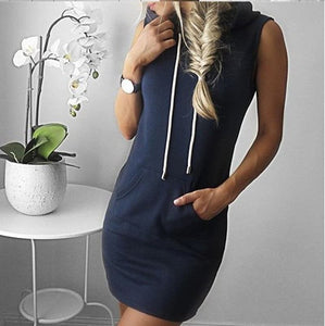 Sporty Pullover Sleeveless Hoodie Dress