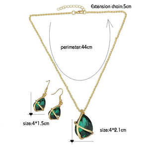 Emerald Green Crystal Drop Pendant & Earring Set