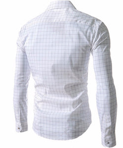 Men's Stylish Checkered Slim Fit Long Sleeve Dress Shirt