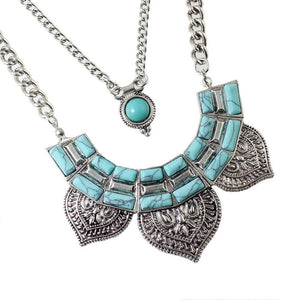 Antique Ethnic Style Multilayer Necklace with Turquoise Collar