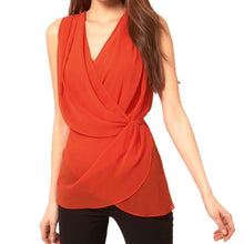 Wrap Front V Neck Chiffon Blouse