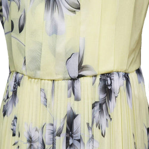 Floral Print Pleated Chiffon Maxi Dress