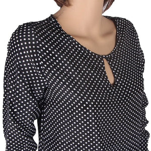 Fine and Feminine Splice neck Long Sleeve Polka Dot Chiffon Blouse