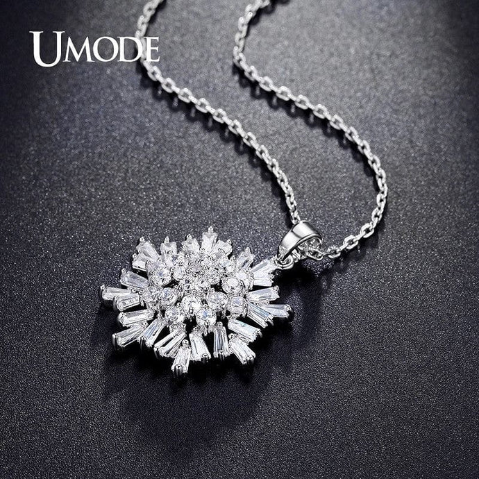 Umode Rhodium/White Gold  Simulated Diamond Pendant Necklace