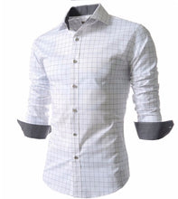 Men's Stylish Checkered Slim Fit Long Sleeve Dress Shirt