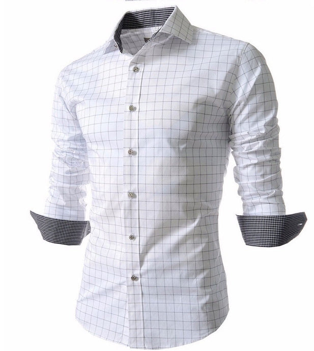 Camisa de vestir elegante de manga larga y corte ajustado a cuadros para hombre