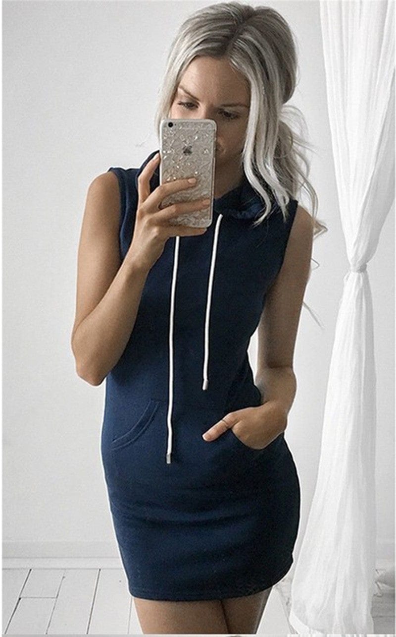 Sporty Pullover Sleeveless Hoodie Dress