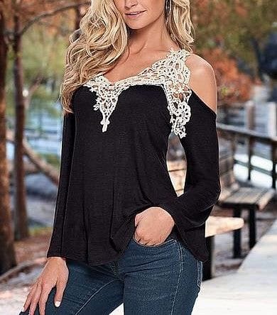 Striking Crochet V neck Cold Shoulder top