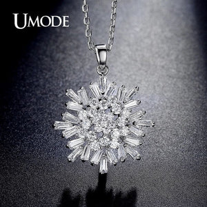 Umode Rhodium/White Gold  Simulated Diamond Pendant Necklace