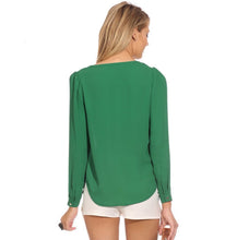 Women's Fashionable V Neck Long Sleeve Chiffon Blouse