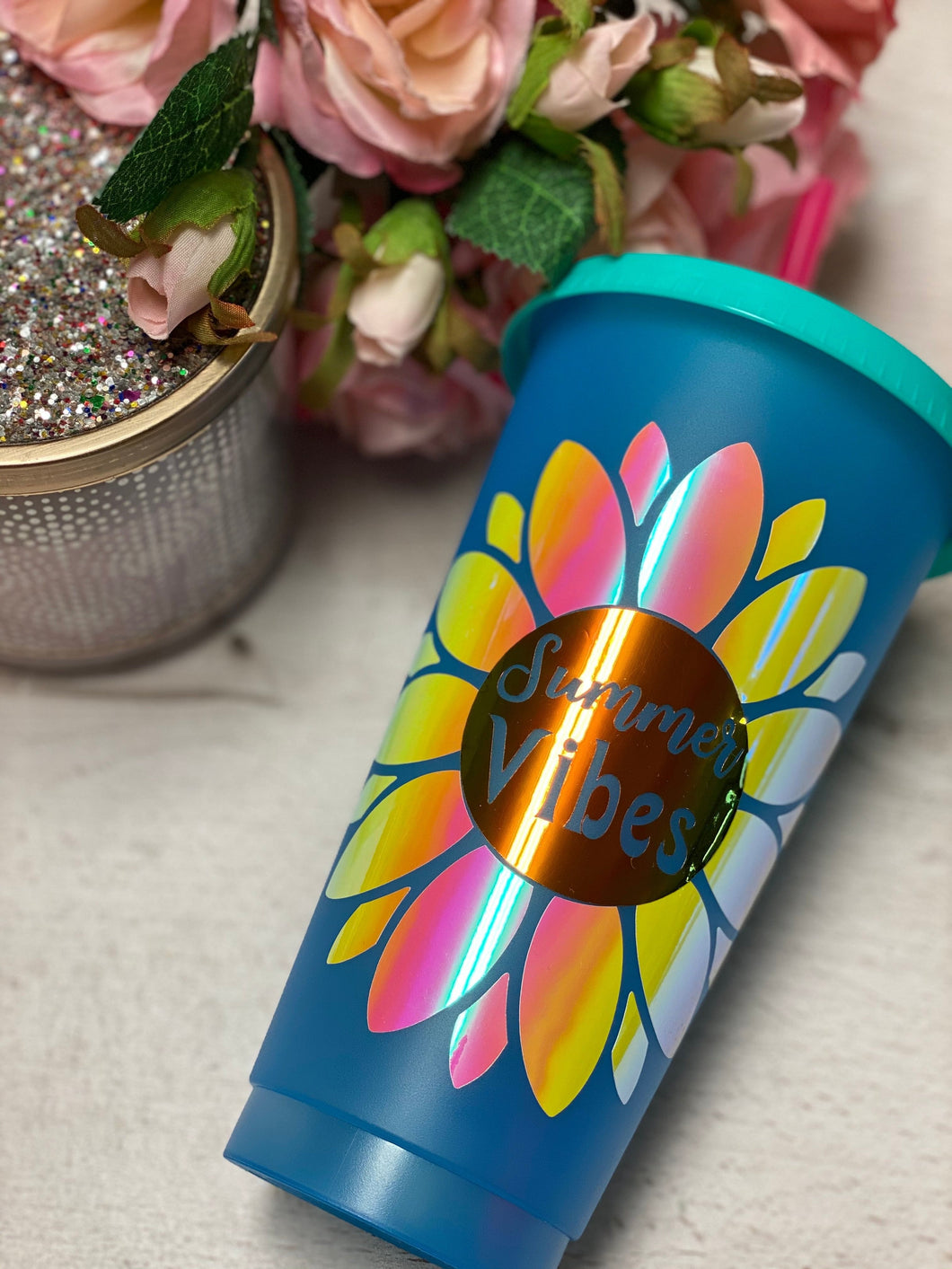 Summer Vibes Sunflower ~ Custom Reusable Color Changing Cup