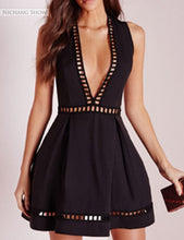 Vixen In Black Deep Plunge V-neck Eyelet Dress